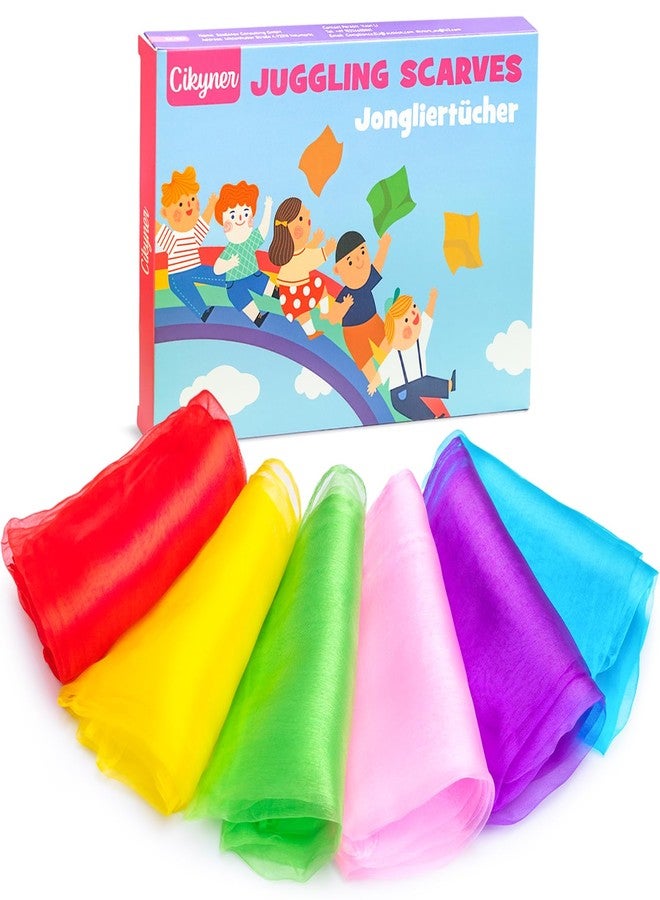 Cikyner Juggling Scarves, 6 Pcs Colorful Chiffon Cloths 60x60cm Dance Scarves Juggling Cloths for Dance Gymnastic Clothes Dance Towels for Indoor & Garden Dancing, Juggling, Sensory Game for Children - Image 1